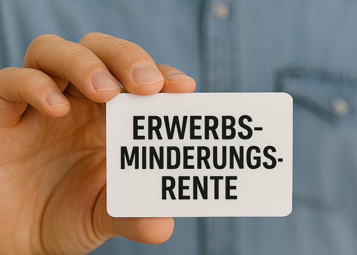 Hand hält Karte mit Aufschrift „Erwerbsminderungsrente“