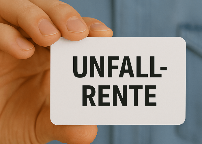 Hand hält Karte mit Aufschrift „Unfallrente“